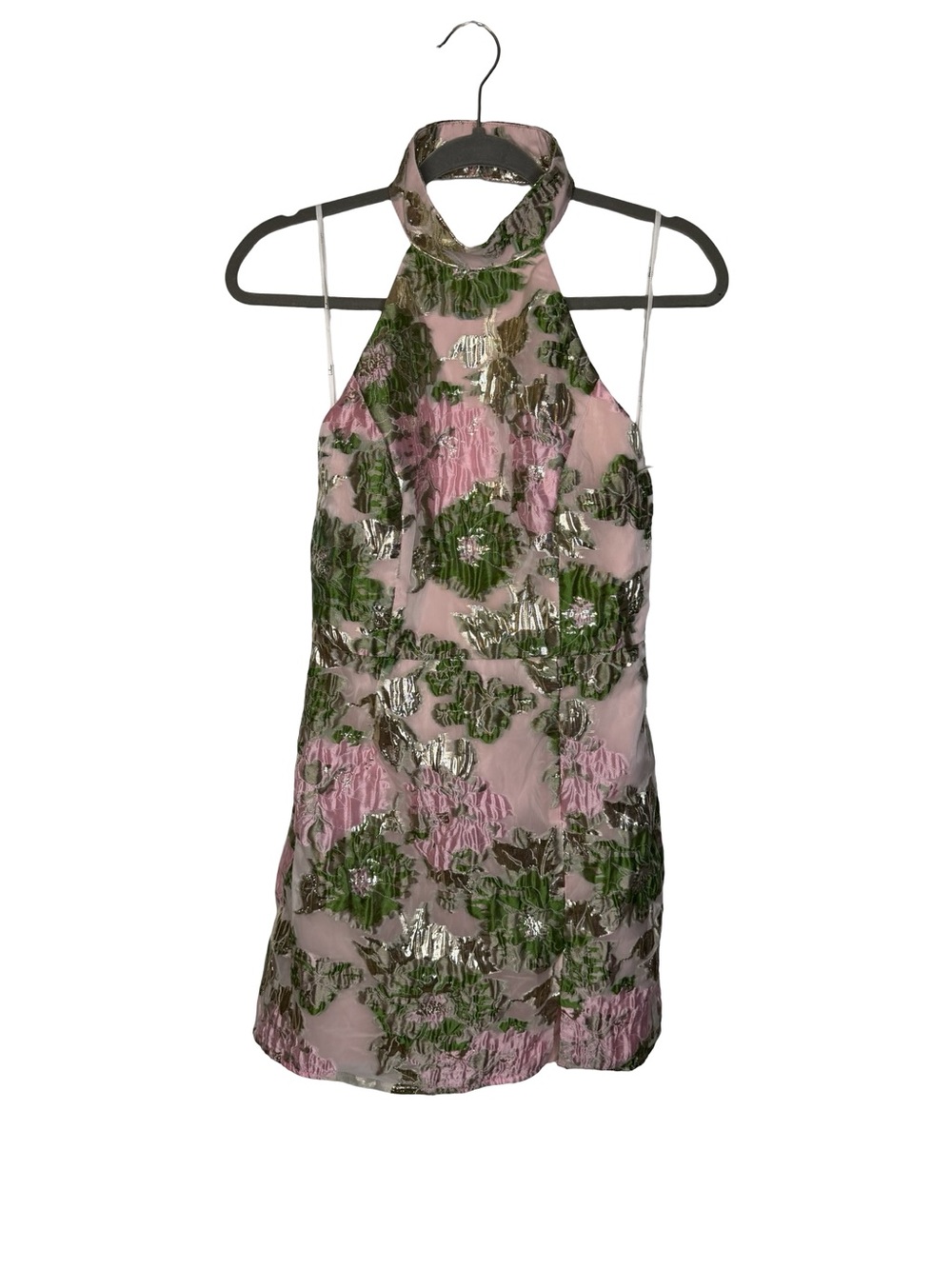 ✨ Lulus Extraordinary Impression Pink Floral Jacquard Halter Mini Dress Size S ✨ - Picture 2 of 5